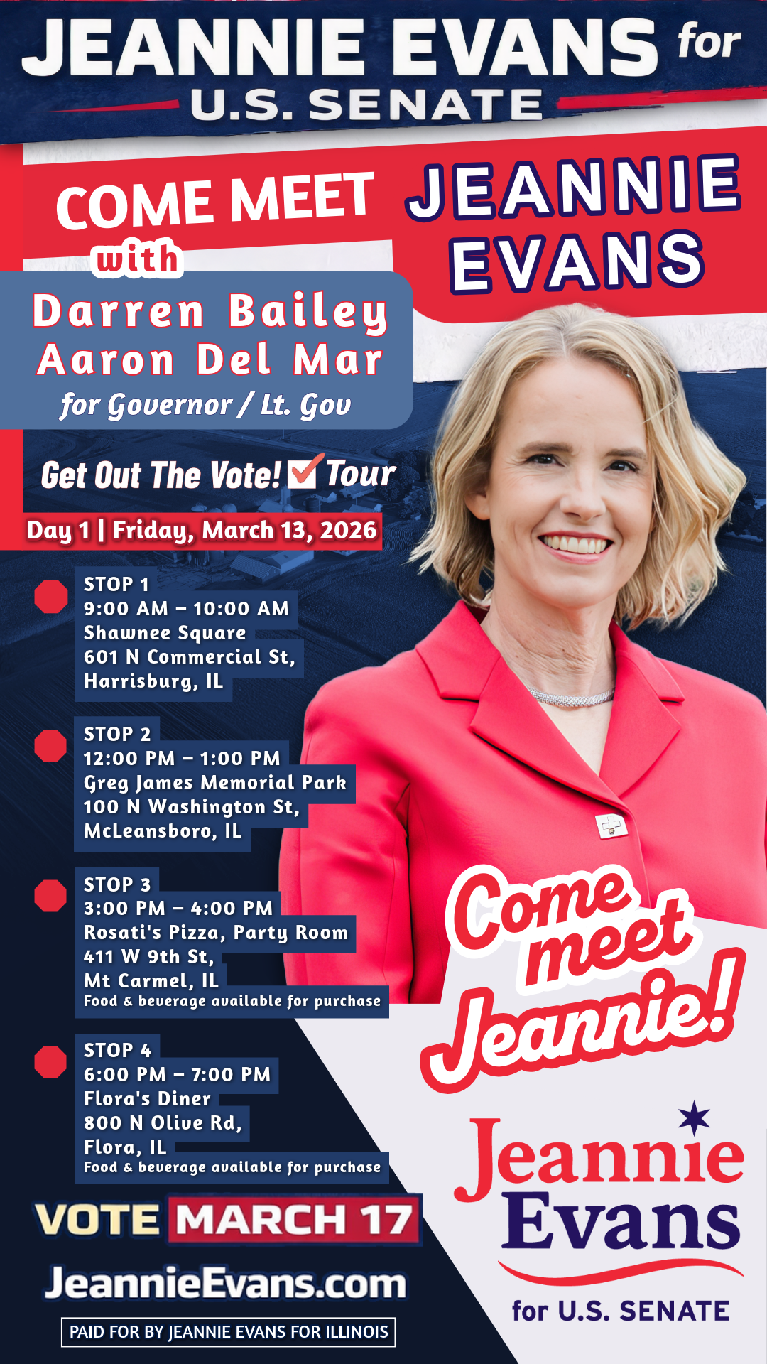 Jeannie Evans bus tour day 1 graphic